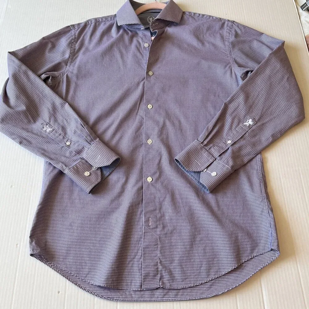 BUGATCHI 15 32/33 Men's Long Sleeve Button Down Blue Purple EXCELLENT